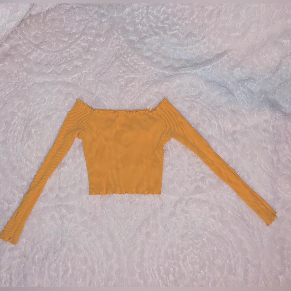 Small yellow off shoulder top, size small.